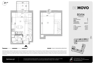 Rzut - Mieszkanie na sprzedaż 1 pokój o powierzchni 36,85 m² - numer B3/04 w BeMovo