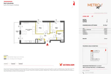 Rzut - Mieszkanie na sprzedaż 3 pokoje o powierzchni 55,75 m² - numer 27 w Metro Art 7