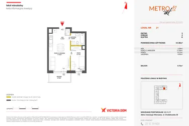 Rzut - Mieszkanie na sprzedaż 2 pokoje o powierzchni 33,38 m² - numer 21 w Metro Art 12
