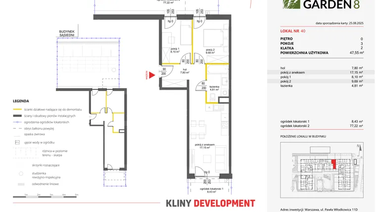 Rzut - Mieszkanie na sprzedaż 3 pokoje o powierzchni 47,55 m² - numer 40 w Nova Viva Garden 8