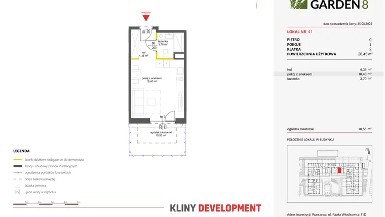 Rzut - Mieszkanie na sprzedaż 1 pokój o powierzchni 26,45 m² - numer 41 w Nova Viva Garden 8