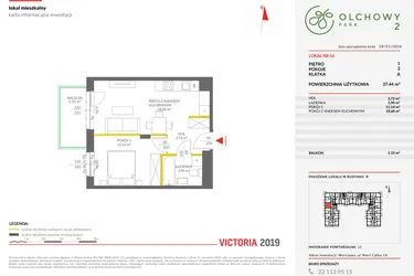 Rzut - Mieszkanie na sprzedaż 2 pokoje o powierzchni 37,38 m² - numer 16 w Olchowy Park II