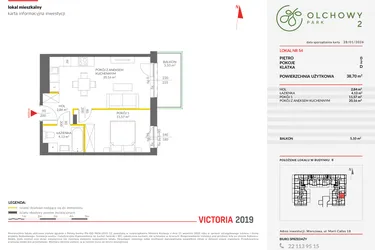 Rzut - Mieszkanie na sprzedaż 2 pokoje o powierzchni 38,85 m² - numer 54 w Olchowy Park II