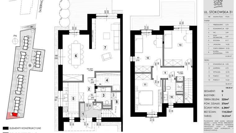 Rzut - Dom na sprzedaż 3 pokoje o powierzchni 108,28 m² - numer D1 w Hillside