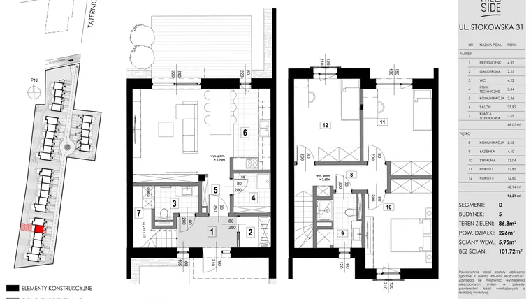 Rzut - Dom na sprzedaż 3 pokoje o powierzchni 96,21 m² - numer D5 w Hillside