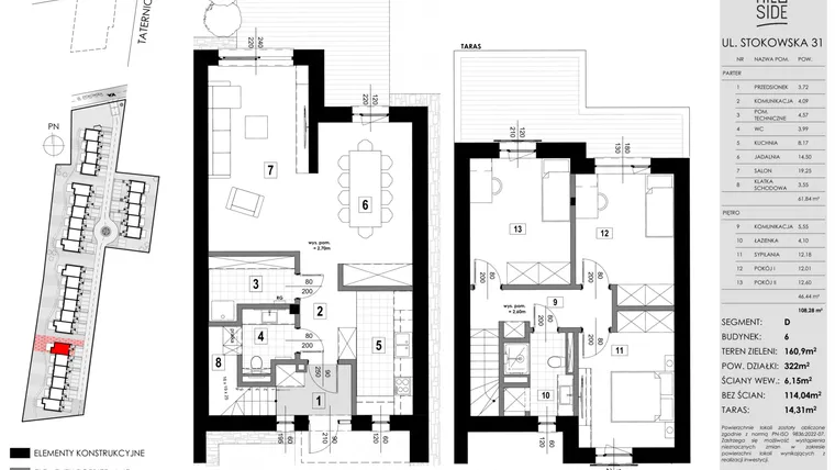Rzut - Dom na sprzedaż 3 pokoje o powierzchni 108,28 m² - numer D6 w Hillside