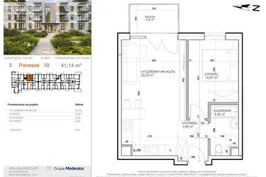 Rzut - Mieszkanie na sprzedaż 2 pokoje o powierzchni 41,14 m² - numer 3 - 10 w Avia III