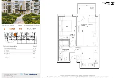 Rzut - Mieszkanie na sprzedaż 2 pokoje o powierzchni 41,13 m² - numer 3 - 2 w Avia III