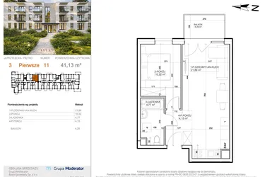 Rzut - Mieszkanie na sprzedaż 2 pokoje o powierzchni 41,13 m² - numer 3 - 11 w Avia III