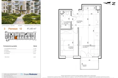 Rzut - Mieszkanie na sprzedaż 2 pokoje o powierzchni 41,4 m² - numer 3 - 12 w Avia III