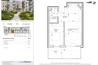 Rzut - Mieszkanie na sprzedaż 2 pokoje o powierzchni 41,4 m² - numer 3 - 3 w Avia III