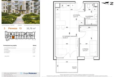 Rzut - Mieszkanie na sprzedaż 2 pokoje o powierzchni 35,78 m² - numer 3 - 13 w Avia III