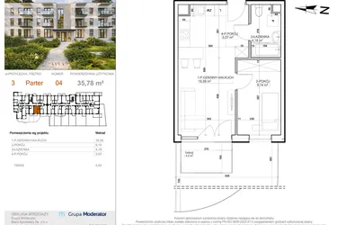 Rzut - Mieszkanie na sprzedaż 2 pokoje o powierzchni 35,78 m² - numer 3 - 4 w Avia III