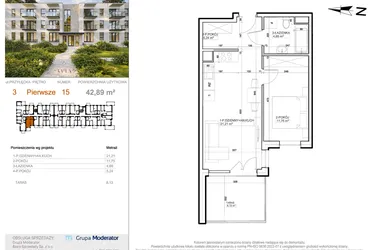 Rzut - Mieszkanie na sprzedaż 2 pokoje o powierzchni 42,89 m² - numer 3 - 15 w Avia III