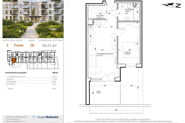 Rzut - Mieszkanie na sprzedaż 2 pokoje o powierzchni 43,11 m² - numer 3 - 6 w Avia III
