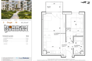 Rzut - Mieszkanie na sprzedaż 2 pokoje o powierzchni 41,14 m² - numer 3 - 19 w Avia III