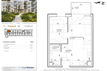 Rzut - Mieszkanie na sprzedaż 2 pokoje o powierzchni 37,95 m² - numer 3 - 18 w Avia III