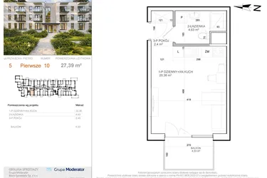 Rzut - Mieszkanie na sprzedaż 1 pokój o powierzchni 27,39 m² - numer 5 - 10 w Avia III