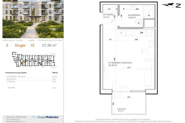 Rzut - Mieszkanie na sprzedaż 1 pokój o powierzchni 27,38 m² - numer 5 - 15 w Avia III