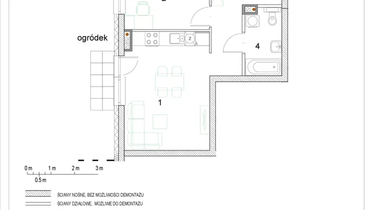 Rzut - Mieszkanie na sprzedaż 2 pokoje o powierzchni 38,62 m² - numer E1/P0/1 w Osiedle Jodłowa bud. E