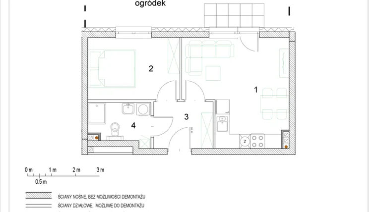 Rzut - Mieszkanie na sprzedaż 2 pokoje o powierzchni 36,16 m² - numer E1/P0/3 w Osiedle Jodłowa bud. E