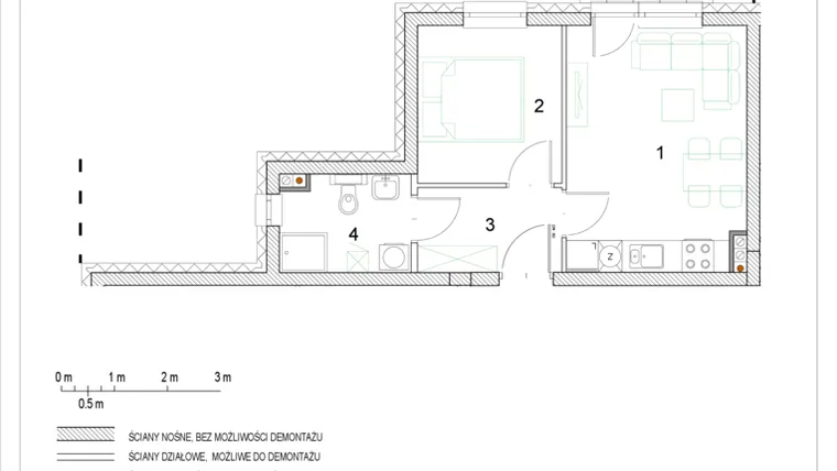 Rzut - Mieszkanie na sprzedaż 2 pokoje o powierzchni 31,75 m² - numer E1/P0/2 w Osiedle Jodłowa bud. E