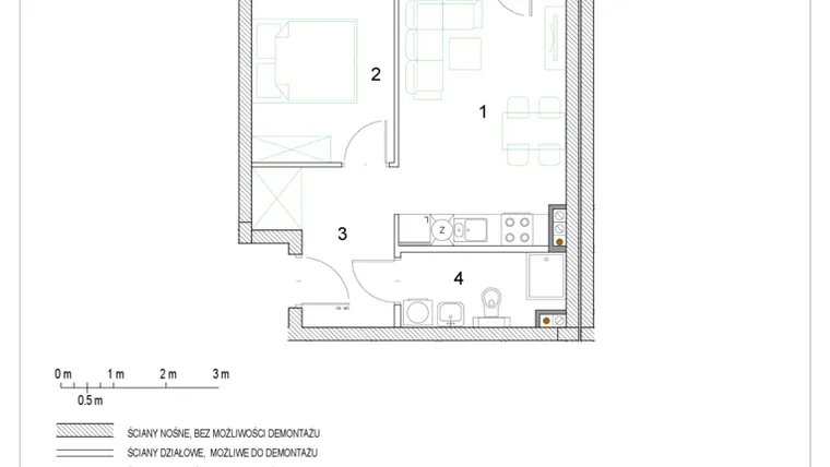 Rzut - Mieszkanie na sprzedaż 2 pokoje o powierzchni 34,74 m² - numer E1/P0/4 w Osiedle Jodłowa bud. E
