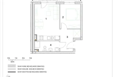 Rzut - Mieszkanie na sprzedaż 2 pokoje o powierzchni 36,75 m² - numer E2/P0/1 w Osiedle Jodłowa bud. E