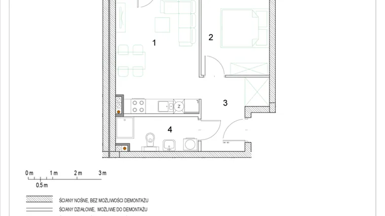 Rzut - Mieszkanie na sprzedaż 2 pokoje o powierzchni 36,75 m² - numer E2/P0/1 w Osiedle Jodłowa bud. E