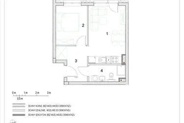 Rzut - Mieszkanie na sprzedaż 2 pokoje o powierzchni 34,74 m² - numer E1/P1/2 w Osiedle Jodłowa bud. E