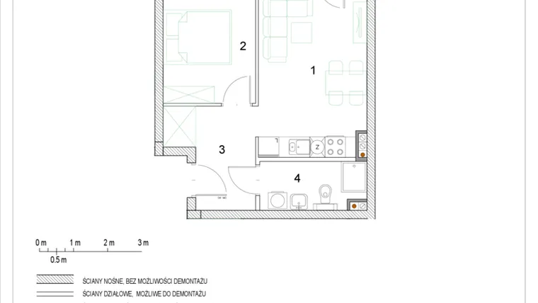 Rzut - Mieszkanie na sprzedaż 2 pokoje o powierzchni 34,74 m² - numer E1/P1/2 w Osiedle Jodłowa bud. E