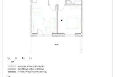 Rzut - Mieszkanie na sprzedaż 2 pokoje o powierzchni 38,72 m² - numer E1/P1/5 w Osiedle Jodłowa bud. E