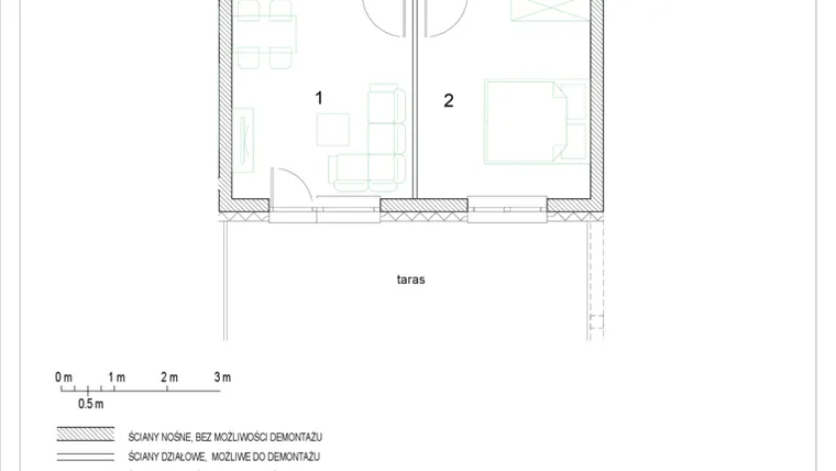 Rzut - Mieszkanie na sprzedaż 2 pokoje o powierzchni 38,72 m² - numer E1/P1/5 w Osiedle Jodłowa bud. E