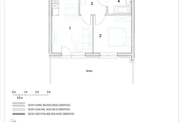 Rzut - Mieszkanie na sprzedaż 2 pokoje o powierzchni 36,54 m² - numer E1/P1/6 w Osiedle Jodłowa bud. E