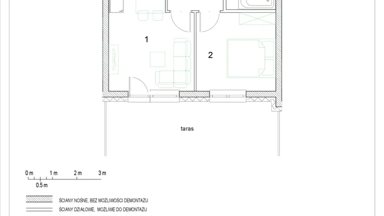 Rzut - Mieszkanie na sprzedaż 2 pokoje o powierzchni 36,54 m² - numer E1/P1/6 w Osiedle Jodłowa bud. E
