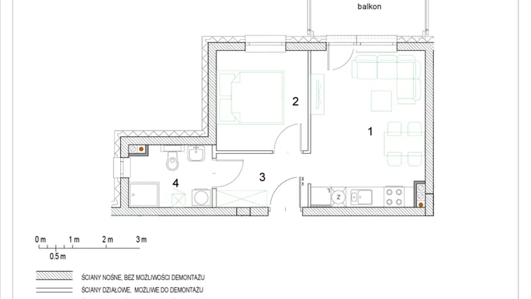 Rzut - Mieszkanie na sprzedaż 2 pokoje o powierzchni 31,75 m² - numer E1/P1/8 w Osiedle Jodłowa bud. E