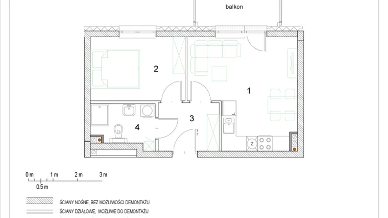 Rzut - Mieszkanie na sprzedaż 2 pokoje o powierzchni 36,16 m² - numer E1/P1/9 w Osiedle Jodłowa bud. E
