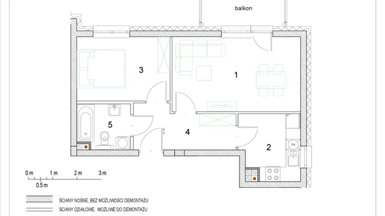 Rzut - Mieszkanie na sprzedaż 2 pokoje o powierzchni 42,75 m² - numer E2/P1/2 w Osiedle Jodłowa bud. E
