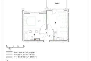 Rzut - Mieszkanie na sprzedaż 2 pokoje o powierzchni 34,13 m² - numer E2/P1/1 w Osiedle Jodłowa bud. E