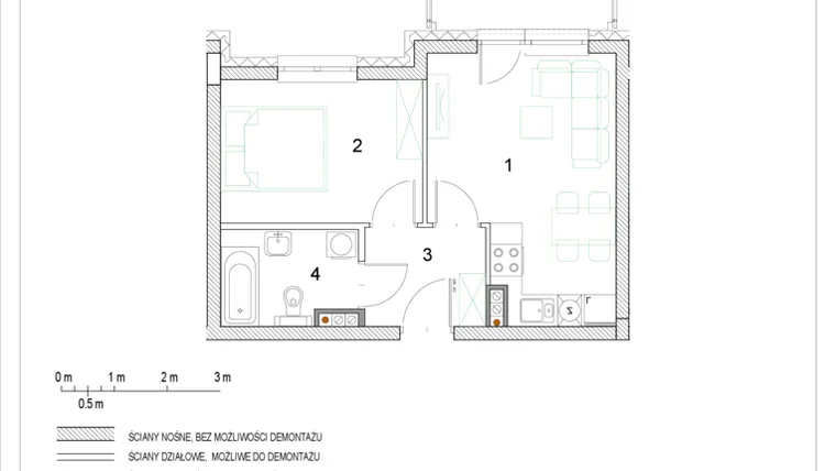 Rzut - Mieszkanie na sprzedaż 2 pokoje o powierzchni 34,13 m² - numer E2/P1/1 w Osiedle Jodłowa bud. E