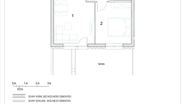 Rzut - Mieszkanie na sprzedaż 2 pokoje o powierzchni 38,95 m² - numer E2/P1/5 w Osiedle Jodłowa bud. E