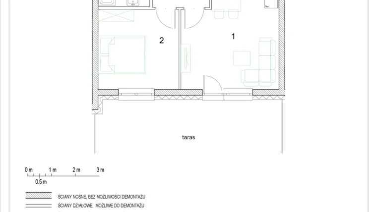Rzut - Mieszkanie na sprzedaż 2 pokoje o powierzchni 39,8 m² - numer E2/P1/4 w Osiedle Jodłowa bud. E