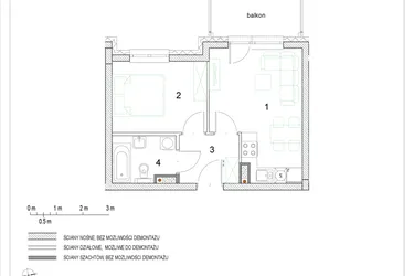 Rzut - Mieszkanie na sprzedaż 2 pokoje o powierzchni 33,2 m² - numer E1/P2/1 w Osiedle Jodłowa bud. E