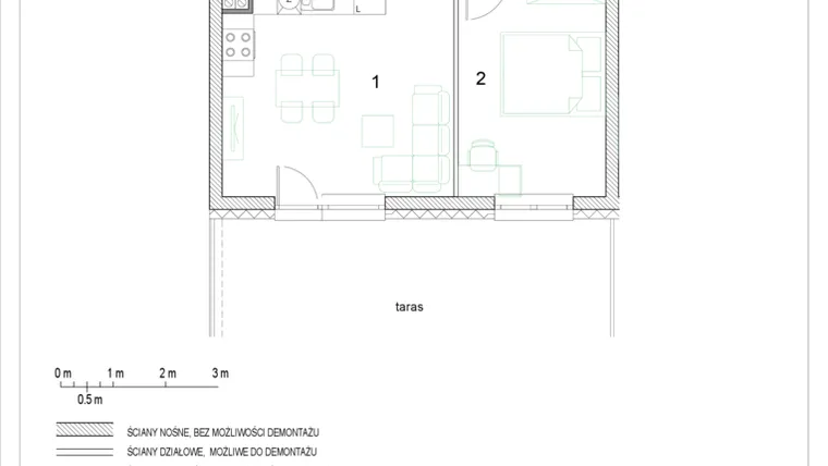 Rzut - Mieszkanie na sprzedaż 2 pokoje o powierzchni 39,79 m² - numer E2/P1/7 w Osiedle Jodłowa bud. E