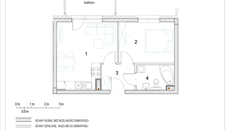 Rzut - Mieszkanie na sprzedaż 2 pokoje o powierzchni 35,33 m² - numer E2/P1/9 w Osiedle Jodłowa bud. E