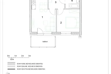 Rzut - Mieszkanie na sprzedaż 2 pokoje o powierzchni 36,54 m² - numer E1/P2/6 w Osiedle Jodłowa bud. E