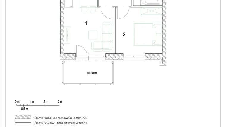 Rzut - Mieszkanie na sprzedaż 2 pokoje o powierzchni 36,54 m² - numer E1/P2/6 w Osiedle Jodłowa bud. E
