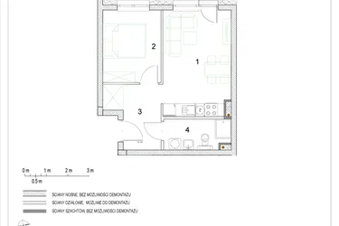 Rzut - Mieszkanie na sprzedaż 2 pokoje o powierzchni 34,74 m² - numer E1/P2/2 w Osiedle Jodłowa bud. E