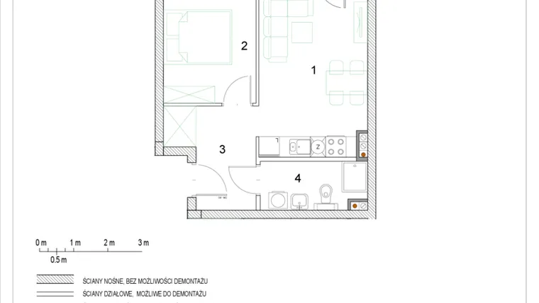 Rzut - Mieszkanie na sprzedaż 2 pokoje o powierzchni 34,74 m² - numer E1/P2/2 w Osiedle Jodłowa bud. E