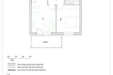 Rzut - Mieszkanie na sprzedaż 2 pokoje o powierzchni 38,72 m² - numer E1/P2/5 w Osiedle Jodłowa bud. E